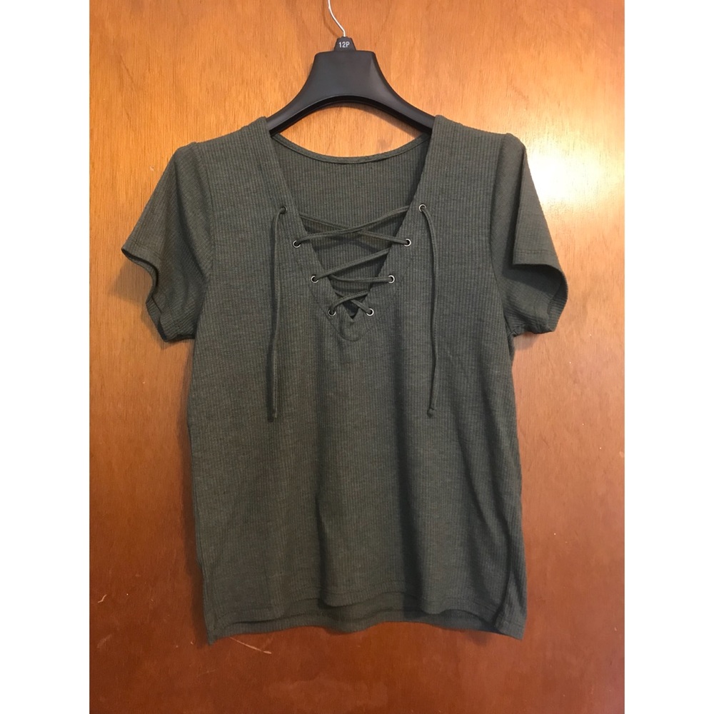 Army Green Lace Up Top